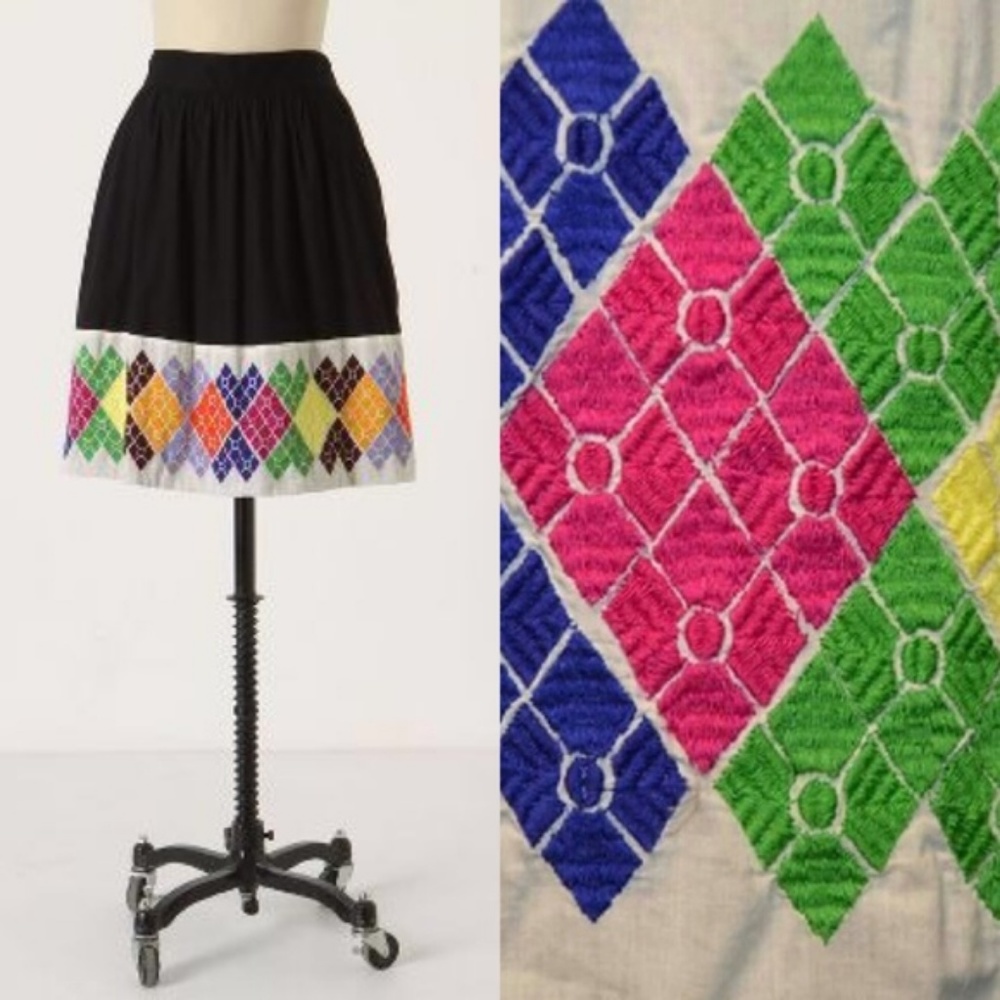 VTG Anthro Floreat Faceted Embroidered Diamond A Line